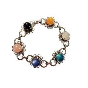 Vintage Gold Jewel Tone Lucite Cabochon Link Bracelet